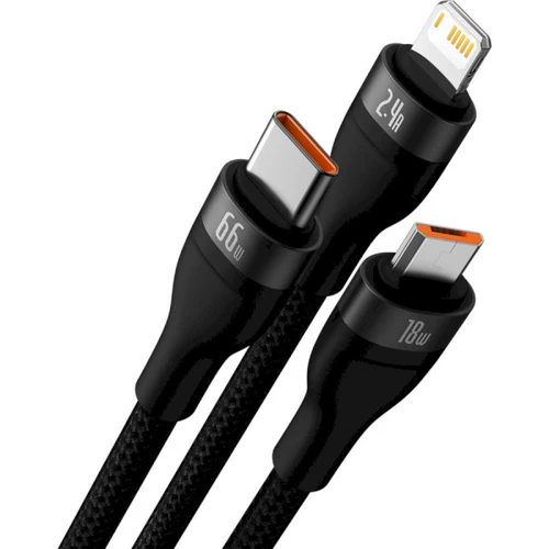 Baseus Flash Series II 3 in 1 66W USB Fast Charging Data Cable 1.2m Black Image 1