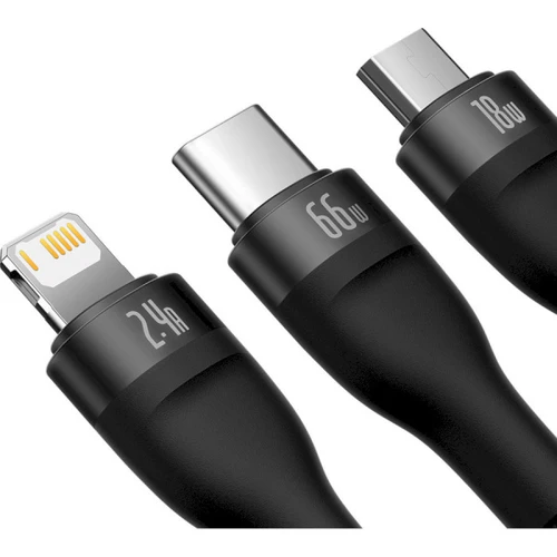Baseus Flash Series II 3 in 1 66W USB Fast Charging Data Cable 1.2m Black Image 2