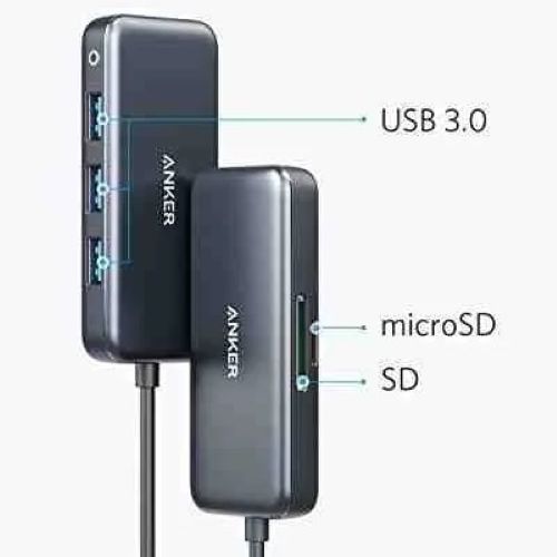 Anker USB C Hub 5-in-1 USB C Adapter, SD and microSD Card Reader, 3 USB 3.0 Ports Image 1