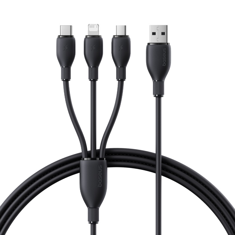 Baseus Ultra-Fast 3 in 1 Fast Charging Cable USB to Micro USB Lightning USB-C 3.5A 1.3m – Black Image 1