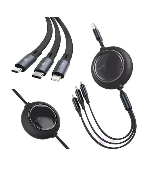 Baseus Bright Mirror 2 Series Retractable 100W 3-in-1 Fast Charging Cable 1.2M-Black Image 1