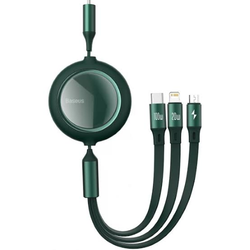 Baseus Bright Mirror 3-in-1 Retractable 100W Fast Charging Cable 1.2M-Green