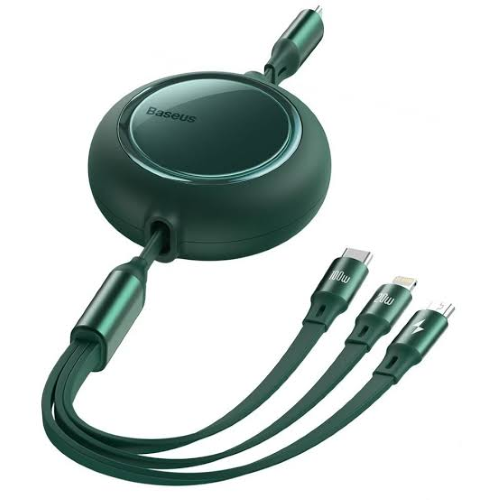 Baseus Bright Mirror 3-in-1 Retractable 100W Fast Charging Cable 1.2M-Green Image 1