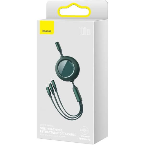 Baseus Bright Mirror 3-in-1 Retractable 100W Fast Charging Cable 1.2M-Green Image 3