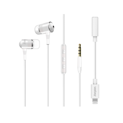 Energizer UIL35WH Wired Earphone with Lightning Audio Converter-White
