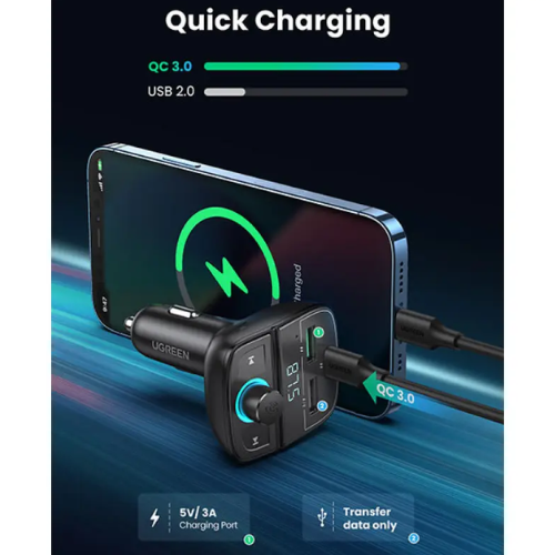 UGREEN Bluetooth Car Charger 5.0 PD QC3.0 with USB & TF Card Reader (CD229)-Black Image 1