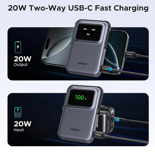 UGREEN PB572 (45327) 20W 10000mAh UNO Magnetic Wireless Power Bank - Grey Image 1
