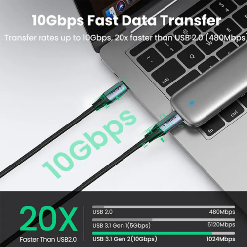 UGREEN US355 (80150) USB Type-C to USB Type-C 100W USB 3.2 10Gbps Charger Cable-1m Image 3