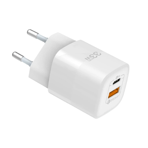 WiWU 33W Gan Fast Charger USB-C + QC3.0 Power Adapter-White