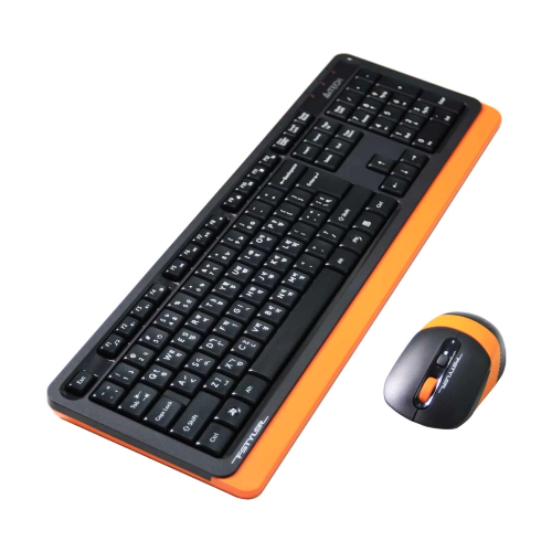 A4TECH FG1010 Wireless Keyboard Mouse Combo with Bangla-Black-Orange Image 1