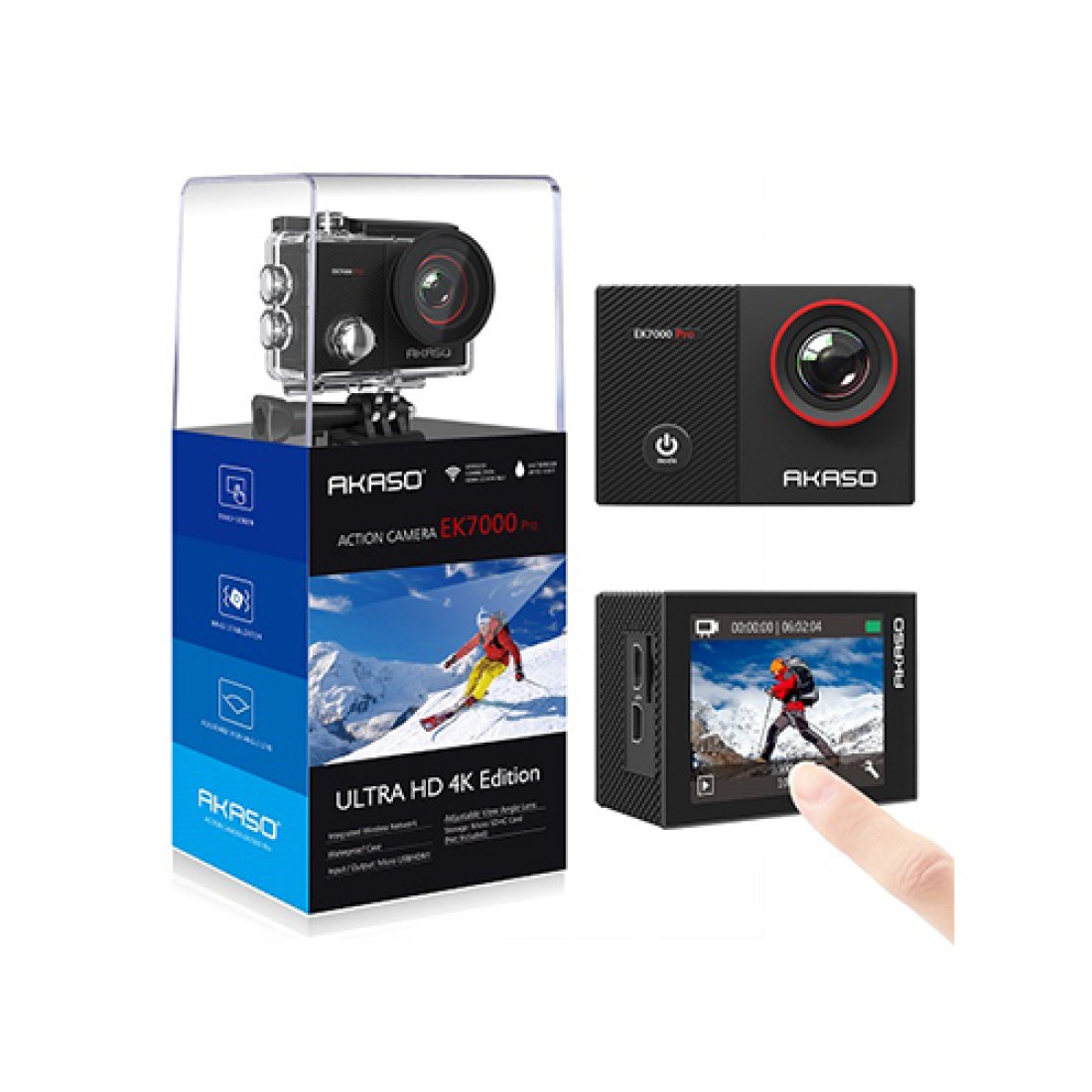 AKASO EK7000 PRO 16MP 4K ULTRA HD WATERPROOF TOUCH SCREEN WIFI REMOTE CONTROL ACTION CAMERA Image 1