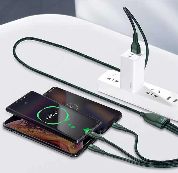 Baseus Flash Series 3-in-1 66W USB Data Cable 1.2m Fast Charging - Green Image 2