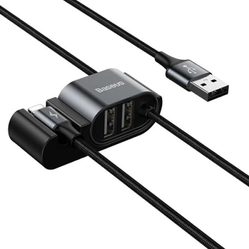Baseus Special Lightning Data Cable with Dual USB Port for Backseat CALHZ-01 - Black Image 1