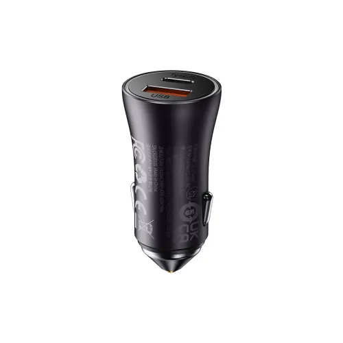 Baseus Golden Contactor Max 60W Car Charger Type C and USB-Dark Gray Image 1