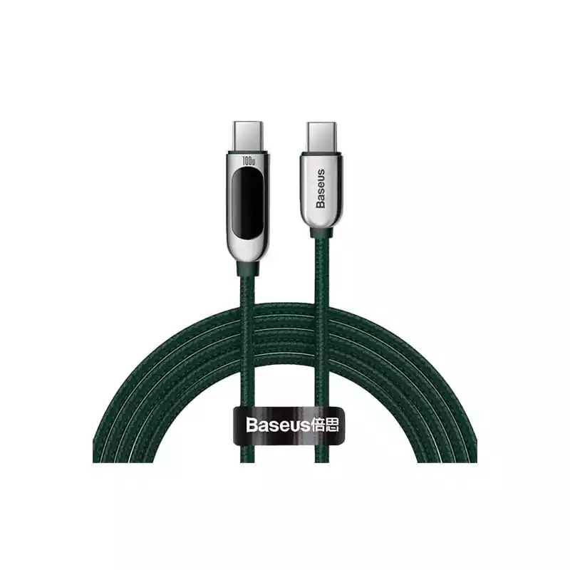 Baseus LED Display Fast Charging Data Cable Type-C to Type-C 100W 5A 1M – Green Image 1
